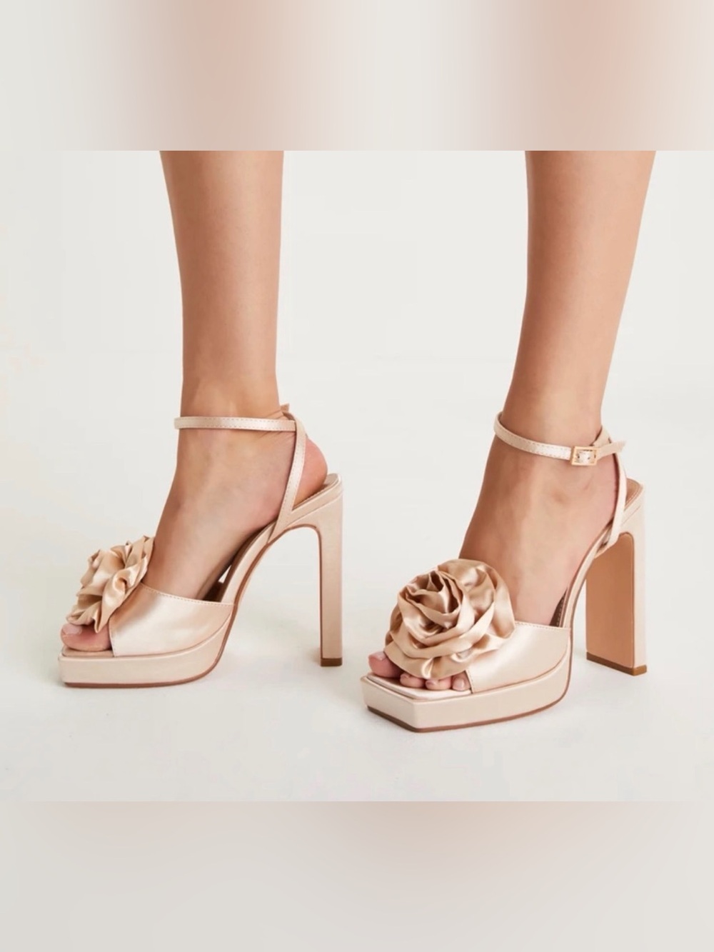 Lulu's Satin Rose Platform Heels - Blush